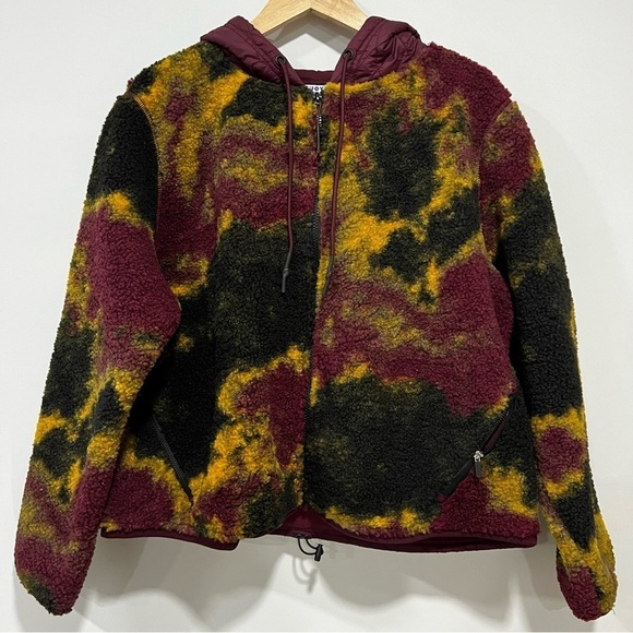 Women’s Marble Sherpa Hoodie Lined Jacket JoyLab Black/Burgundy Size XL - Picture 3 of 9